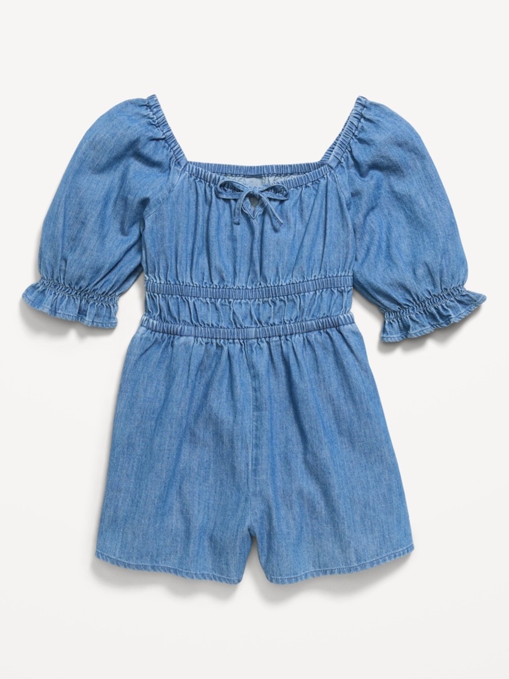 Short-Sleeve Chambray Romper for Girls - Size M